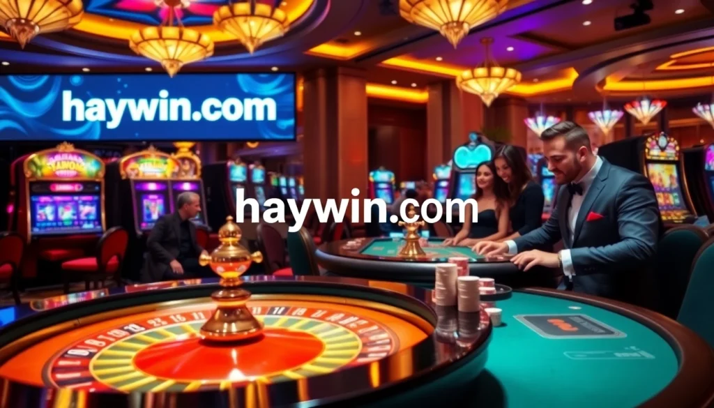 Engage with the exciting atmosphere of a casino featuring haywin.com integrated into the scene.