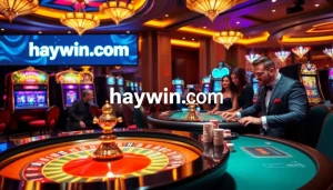Engage with the exciting atmosphere of a casino featuring haywin.com integrated into the scene.