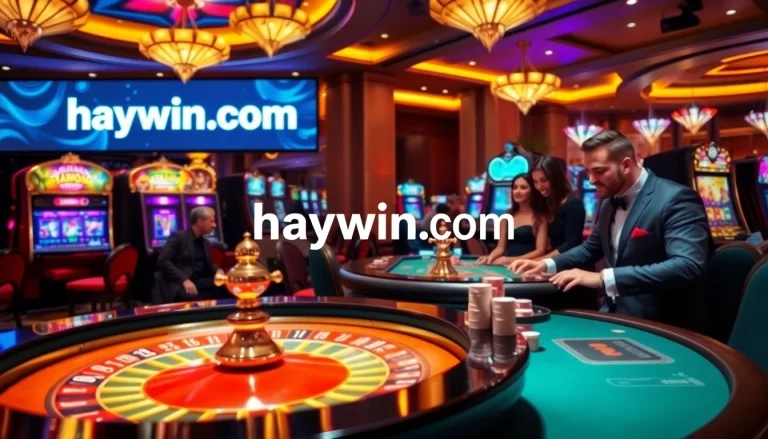Engage with the exciting atmosphere of a casino featuring haywin.com integrated into the scene.