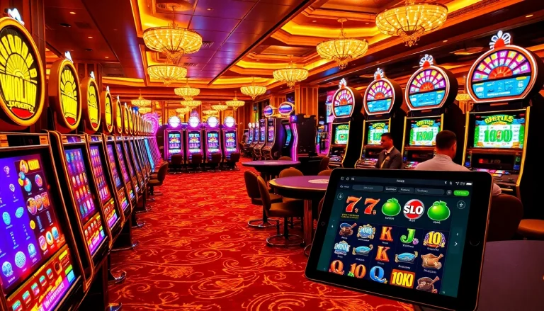 Engaging gamblers at a luxury casino with slot depo 5k machines and vibrant gaming atmosphere.