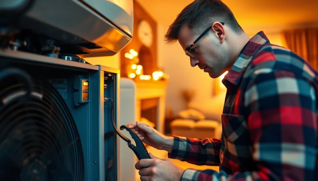 Expert in heating repair Bedford NY conducting diagnostic work on a home heating system