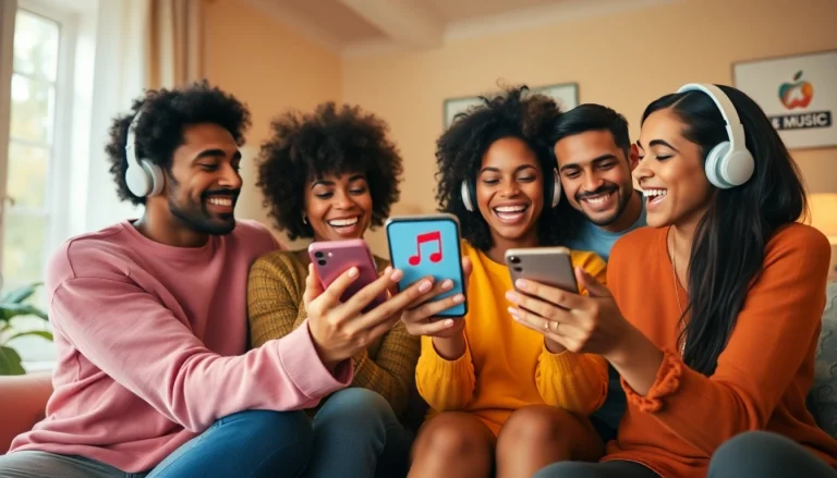 Friends joyfully sharing their Apple Music Replay 2023 experiences on social media.