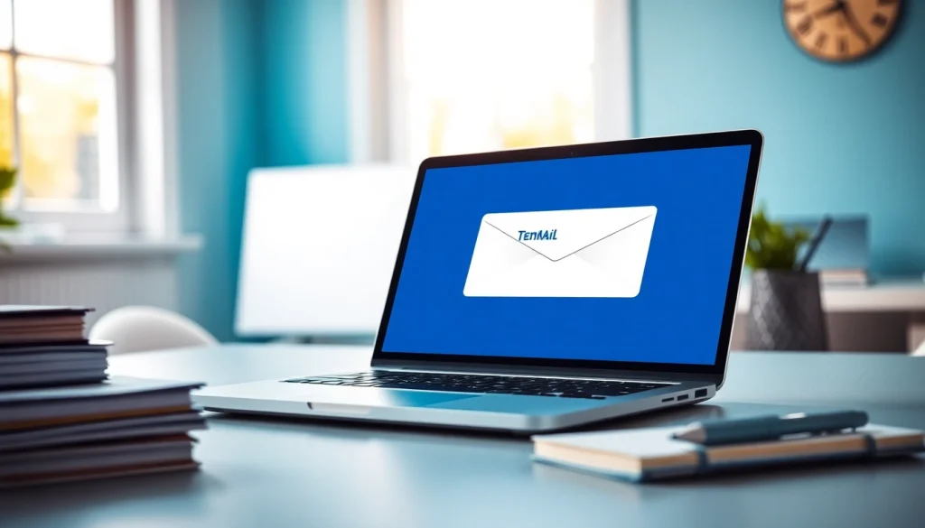 Using a temp mail disposable email service on a laptop, showcasing a modern workspace.