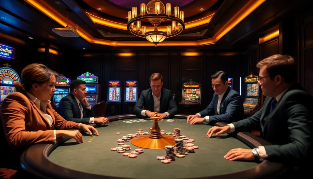 Engaging poker players strategizing their moves at an onicplay casino table.