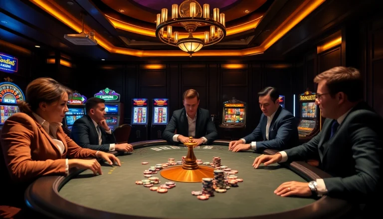 Engaging poker players strategizing their moves at an onicplay casino table.