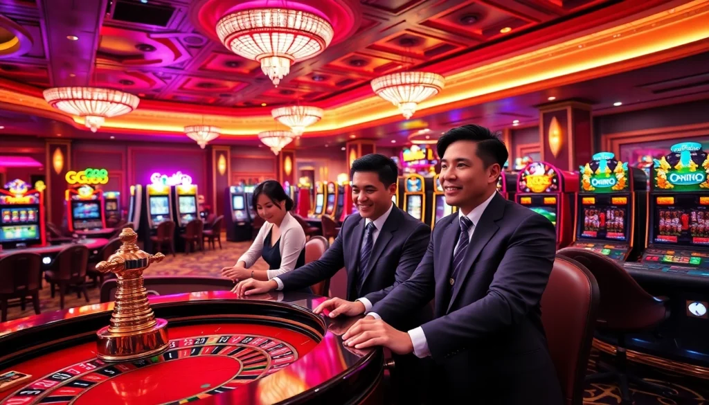 Players enjoying the thrill of online gambling at gg88, featuring vibrant casino games and exciting interactions.
