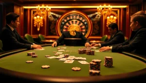 Exciting Fly 88 poker game with colorful chips and luxury decor at a casino.