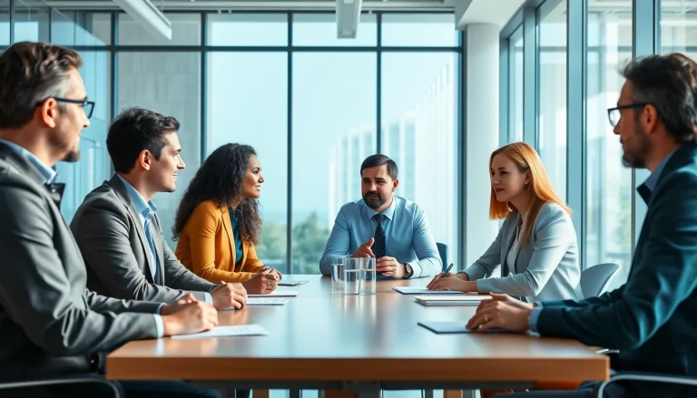 Discussing founder leadership insights with a diverse team in a bright office setting.