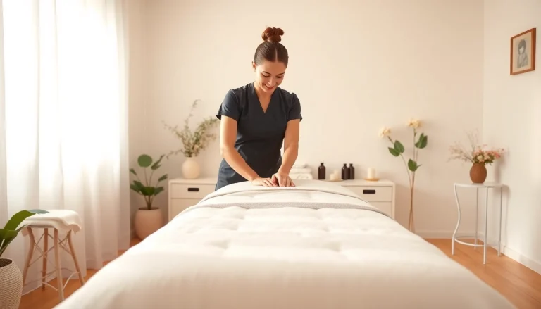 Relaxing home massage setup with professional therapist for 출장마사지.