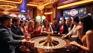 Người chơi đang thưởng thức một trò roulette đầy kịch tính tại casino LUCK8, được bao quanh bởi ánh đèn sống động và bầu không khí hào hứng.