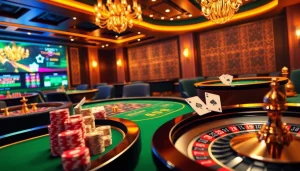 Experience sbobet login excitement with vibrant casino visuals featuring poker chips and roulette.