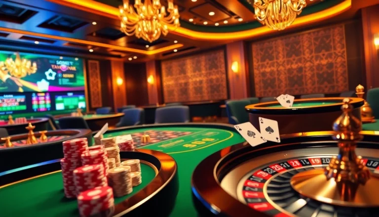 Experience sbobet login excitement with vibrant casino visuals featuring poker chips and roulette.