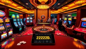 Experience the thrilling casino atmosphere with the 222bd app in a luxurious gaming setting.