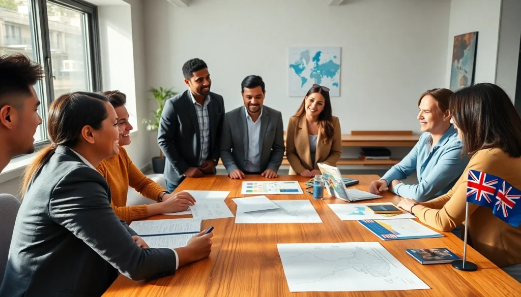 Consultation on UK visitor visa from Australia with migration agents in a professional office.