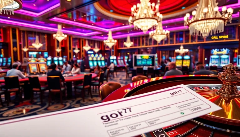 Experience the thrill of gori77 at a luxurious casino filled with slots, cards, and betting slips.
