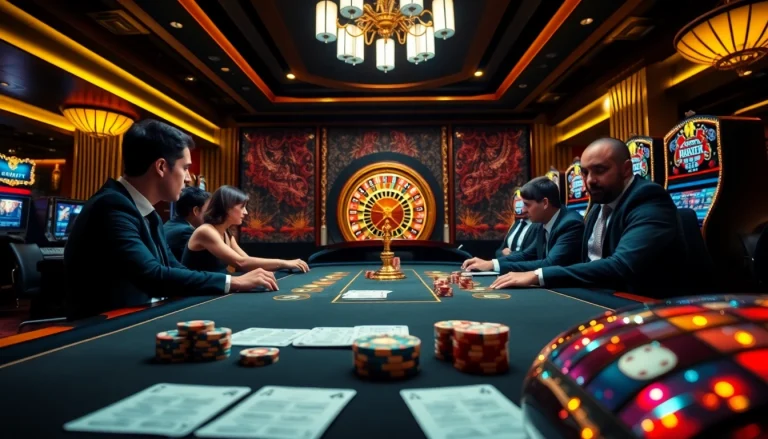 Bet on excitement at https://qq88.life/ with a vibrant casino scene showcasing poker, roulette, and slot machines.
