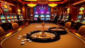 Winning big with MK8 at a vibrant casino, surrounded by roulette wheels and poker chips.