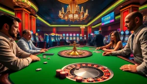 Experience the excitement of gaming tables at HM88 Casino, featuring intense poker action and vibrant slots.