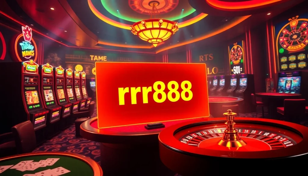 Engaging scene of online gambling featuring the rr88 link with vibrant casino elements.