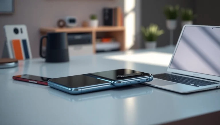 The sleek Samsung Galaxy S8 showcasing its edge-to-edge design and camera features in a modern workspace.