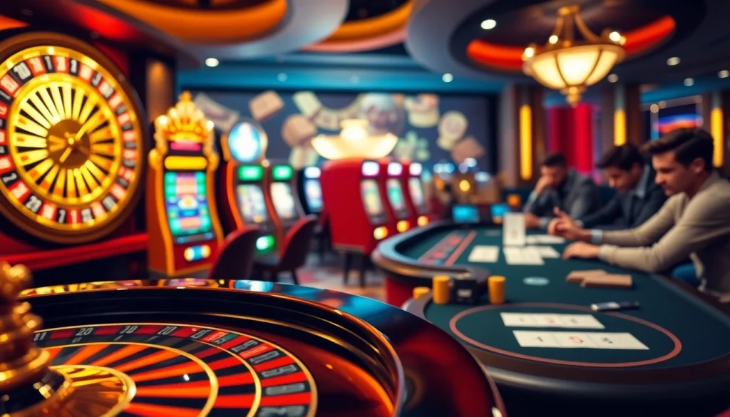 Experience the excitement of uu88 at a luxurious casino with vibrant slot machines and thrilling roulette.