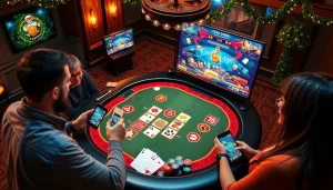 Engage in רמיקוב אונליין gameplay surrounded by colorful casino elements and excited players.