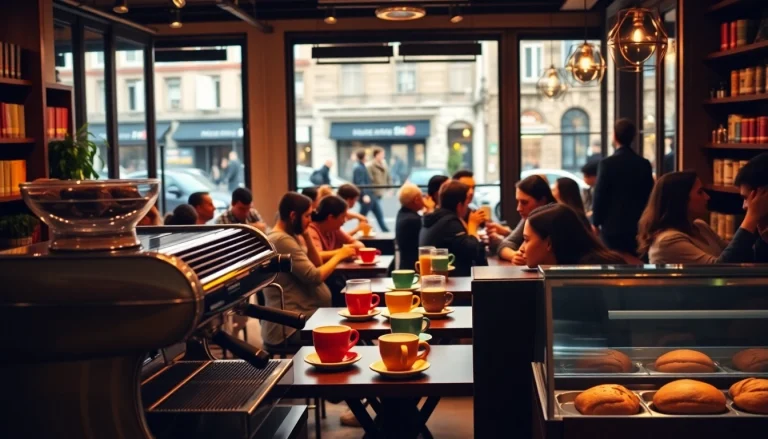 Enjoying a vibrant Coffee shop Madrid scene with warm lighting and inviting decor.