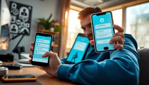Potato security messaging app interface displayed on Android and iOS devices in a professional setting.