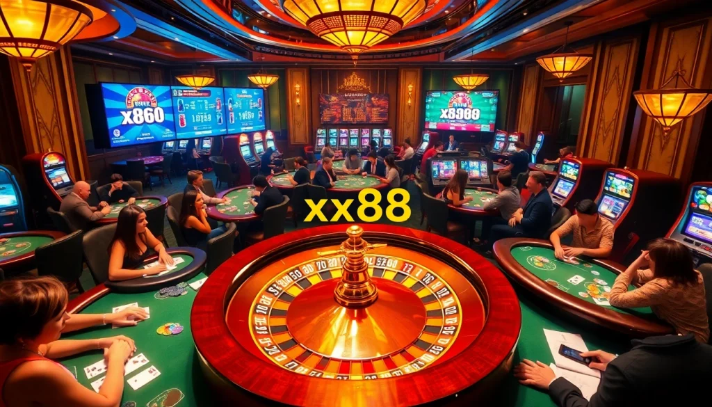 Players celebrating wins at an extravagant casino featuring the dynamic xx88 roulette wheel.