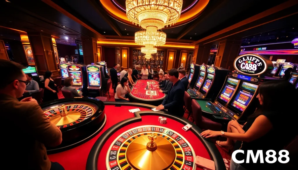 Experience thrill of gambling at CM88 with vibrant casino tables and exciting winning moments.