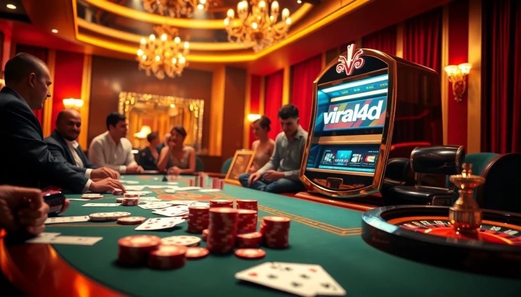 Experience the excitement of winning with viral4d at a luxurious casino table with vibrant gaming elements.
