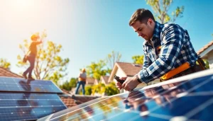 Piped Up offers expert solar panel installation in a vibrant residential setting, showcasing professionalism.