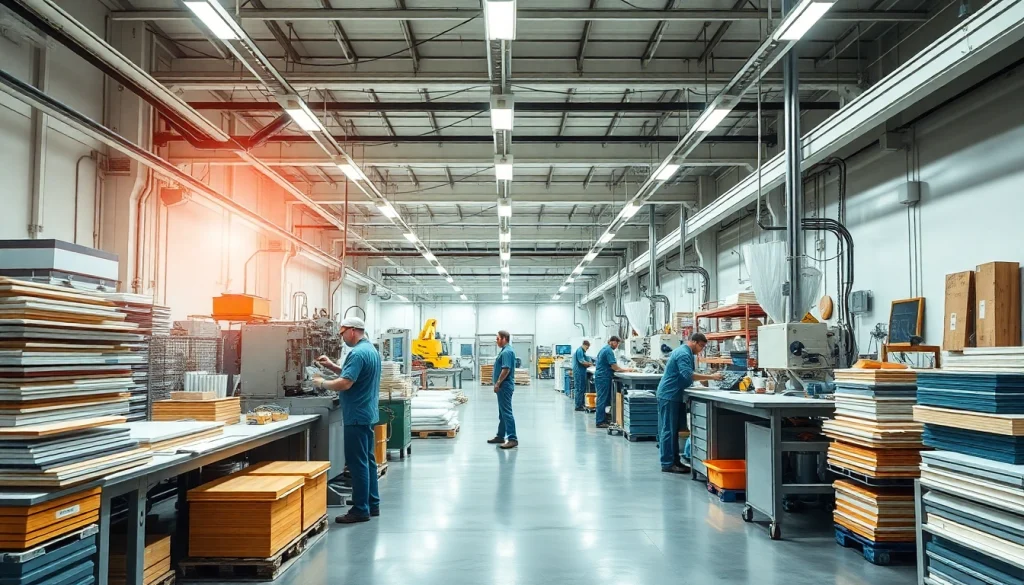 GRP Manufacturer showcasing advanced machinery and skilled workers in a bright production facility.