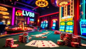 Experience thrilling gameplay at LV88 with vibrant casino tables and eager players.