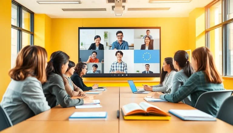 カランメソッド オンライン英会話のセッションに参加している熱心な学習者たちが、現代的で魅力的なオンライン教室を紹介しています。