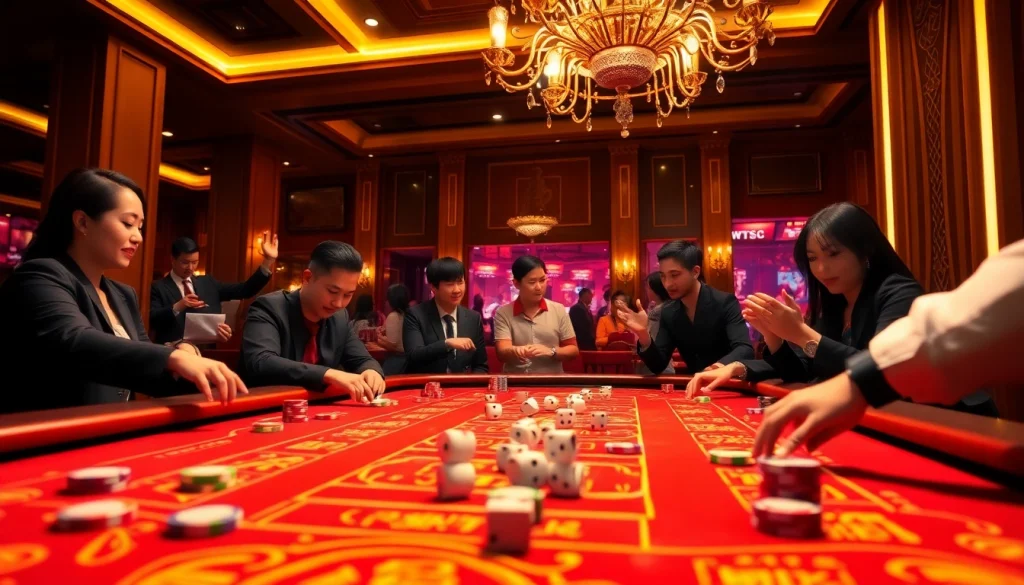 Tai Xiu MD5 showcases thrilling gameplay with players betting at a casino table.