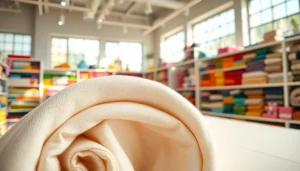 Katoen stof per meter op een kleurrijke rol in de stoffenwinkel.