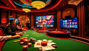 Vivez le frisson du casino en ligne avec des jetons de poker excitants et une roulette en action.
