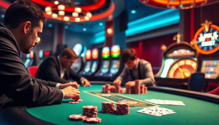 Experience the thrill of gaming with link thabet as players engage at the sleek poker table.