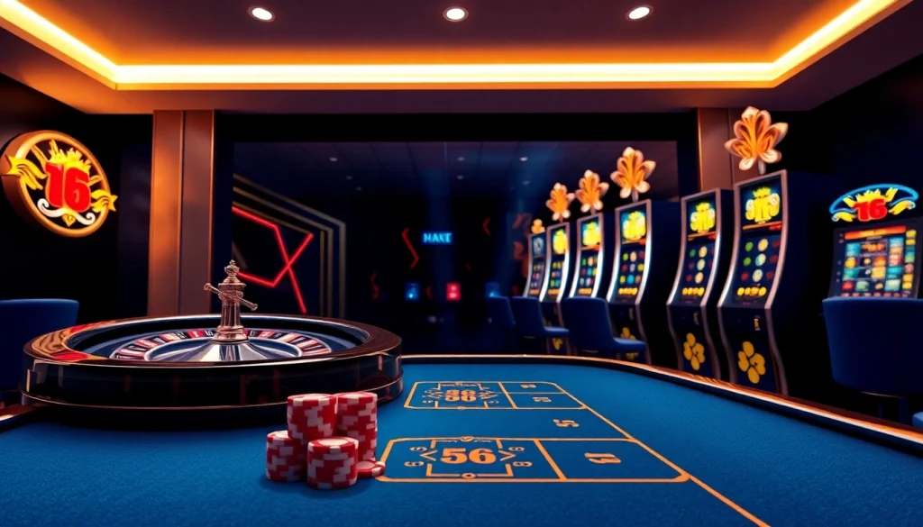 An immersive gaming scene showcasing poker and roulette at https://luck882.co.com/, exuding excitement and luxury.