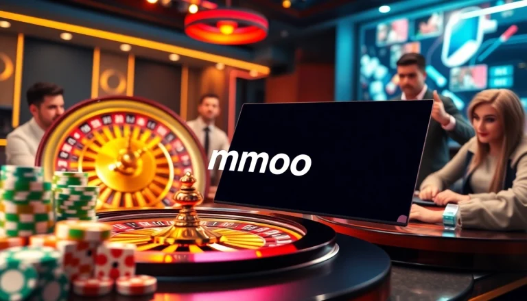 Engaging gamblers at the MMOO online casino with vibrant poker tables and roulette wheels