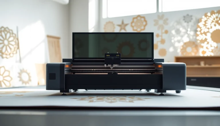 Crafting custom laser design with precision in a modern workspace setting.