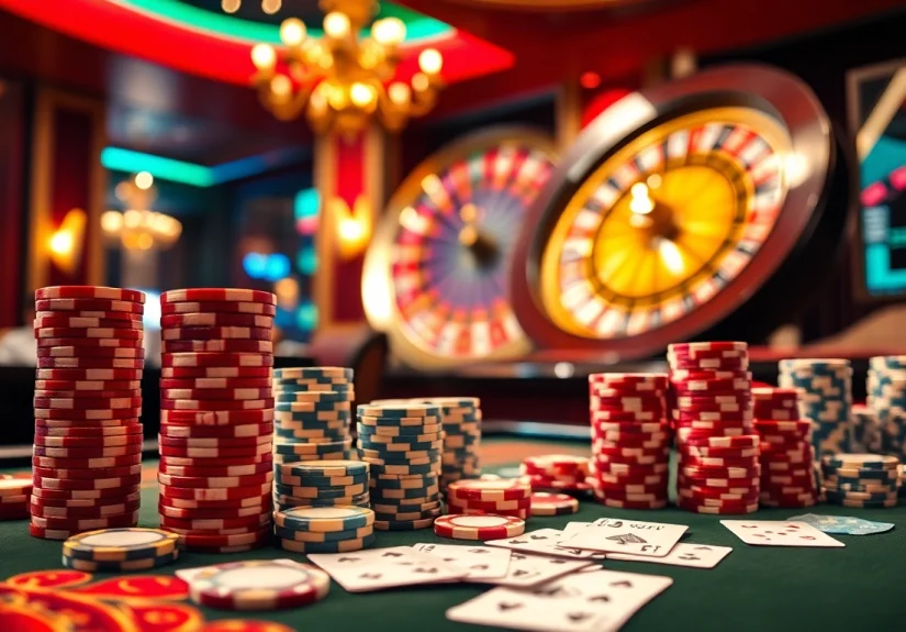 Experience the excitement of betting on GG88 with vibrant casino visuals featuring tables and spinning roulette.