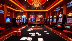 Experience excitement at https://9789bet.com/ with our luxurious casino featuring cards, chips, and a roulette wheel.