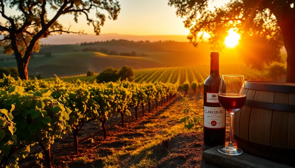 Sample Clarksburg wines displayed elegantly in a vineyard setting, illustrating the essence of the region.