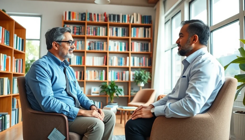 Engaging psychiatrist practicing psychiatry in India with a patient in a warm setting.