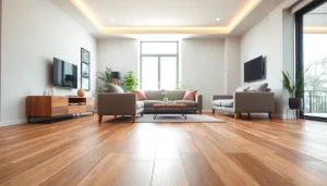 Showcasing beautiful vinyl flooring in a sunlit modern living room setting.