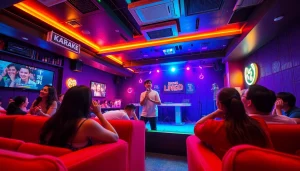 음악과 음료를 즐기는 친구들로 가득한 제주도유흥을 보여주는 활기찬 제주도 노래방 장면