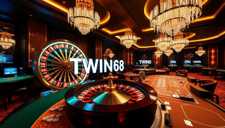 Engaging players at TWIN68's luxurious casino featuring roulette and poker tables.