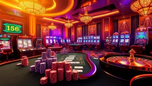 Casino ambiance showcasing AF88's vibrant gaming options with players enjoying poker and slot machines.
